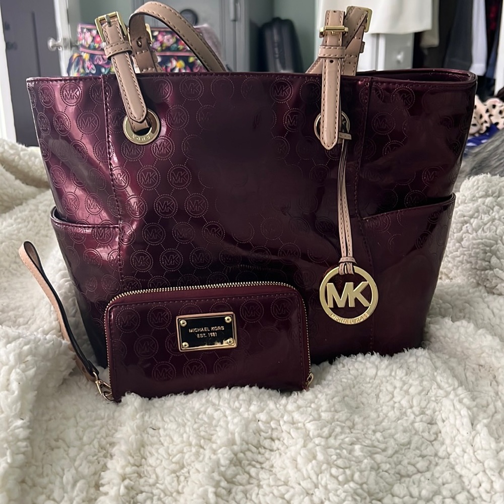 Michael Kors burgundy a bag and matching wallet